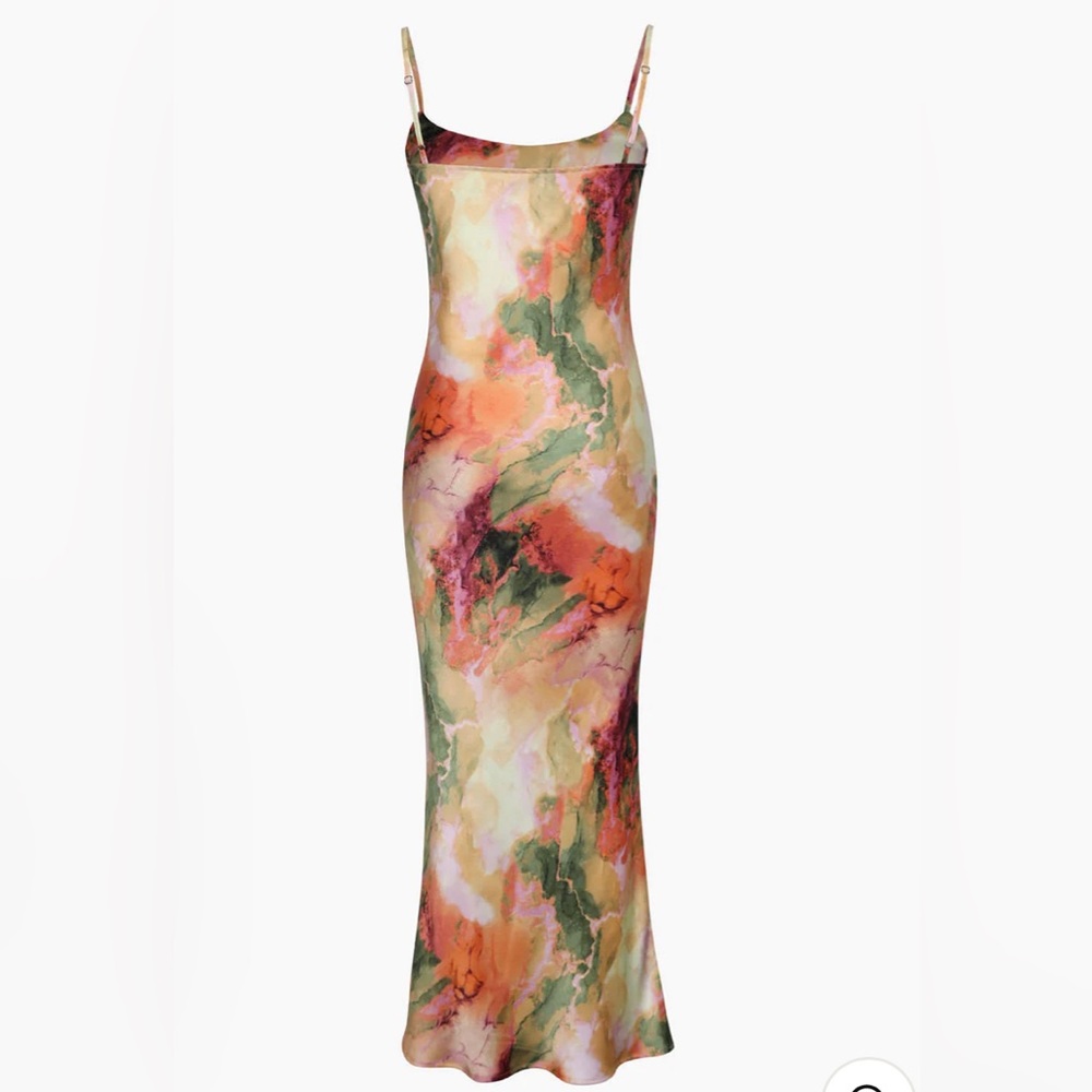 Abstract Print Fitted Midi Slip Dress -